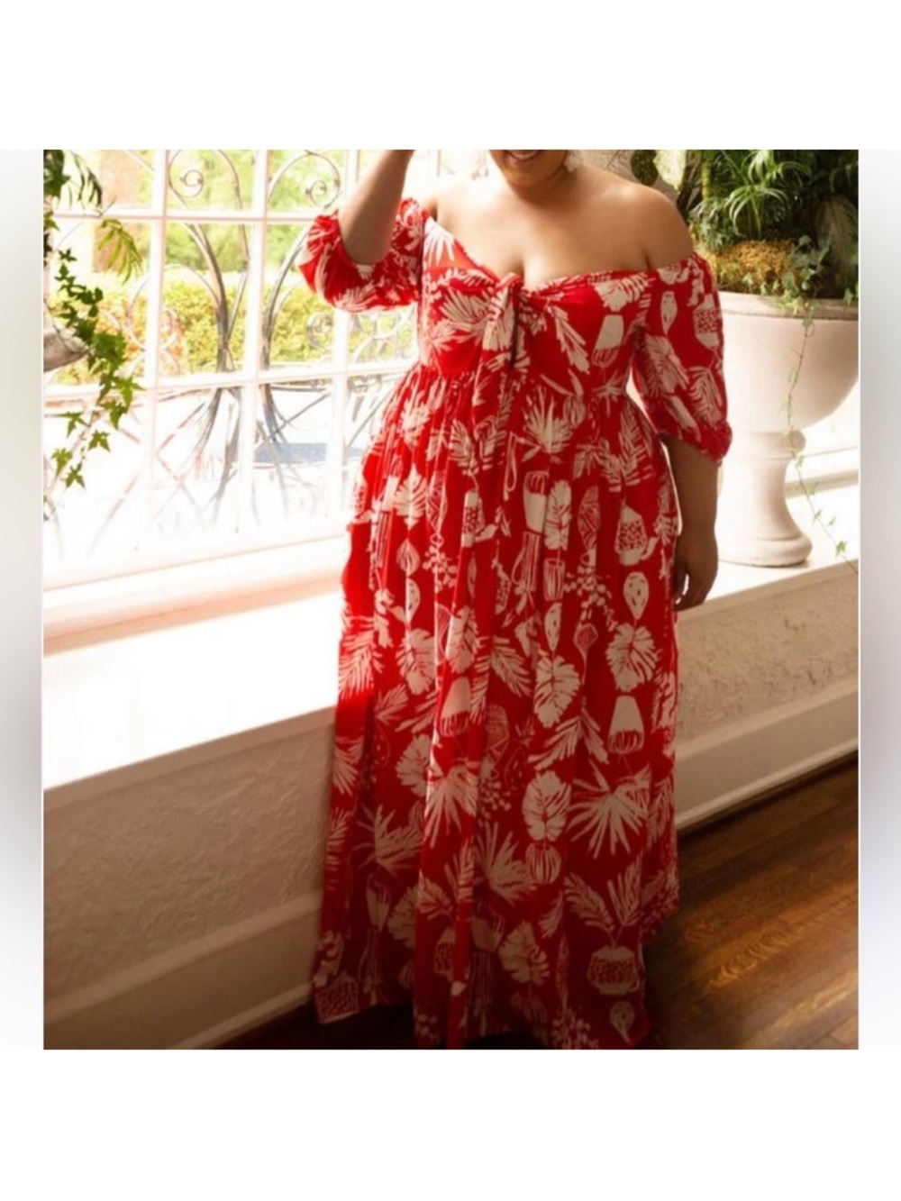 NWT Eloquii Red Tropical On or Off-Shoulder Maxi Dress, size 24